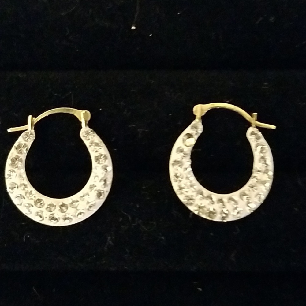10K Gold and Crystal  Hoop Earrings